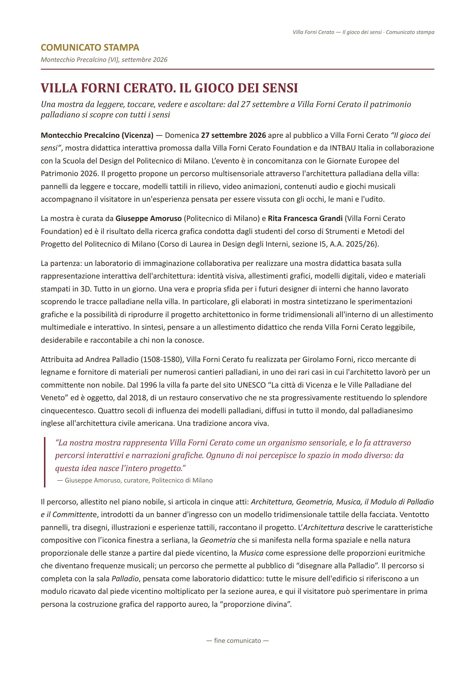 Comunicato stampa Il gioco dei sensi - pagina 1